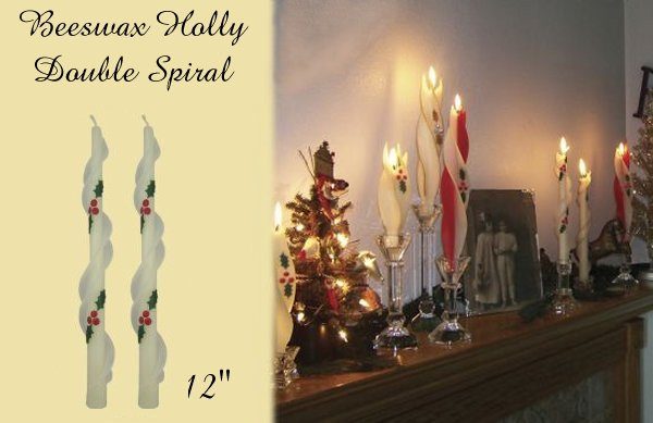 beeswax holly design spiral taper candle