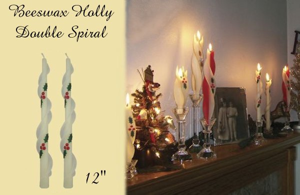 Beeswax Holly Double Spiral Tapers, 12″ x 7/8″ base, Ivory, pair,  DAD9970-50 – Wax Wizard Candles