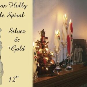 silver and gold holly design beeswax double spiral taper candle