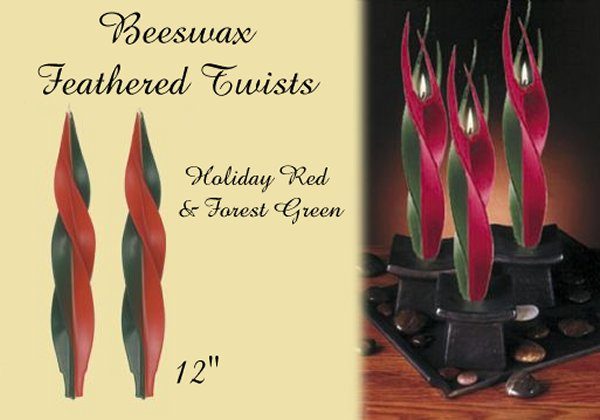 beeswax feathered twist candle in holiday colors