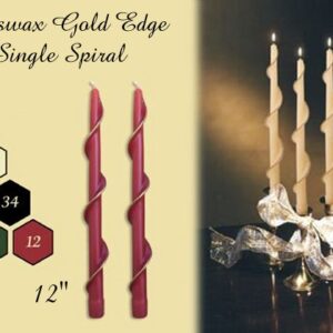 spiral beeswax taper candle with gold edge