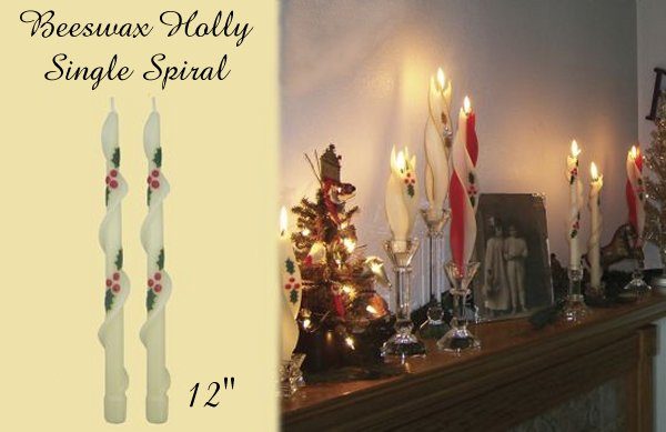 beeswax holly spiral taper candle