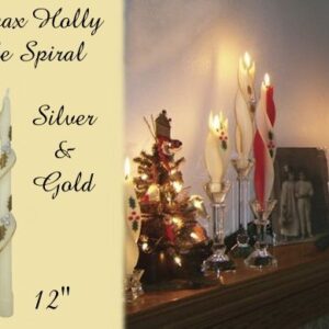 silver and gold holly design beeswax spiral taper candle