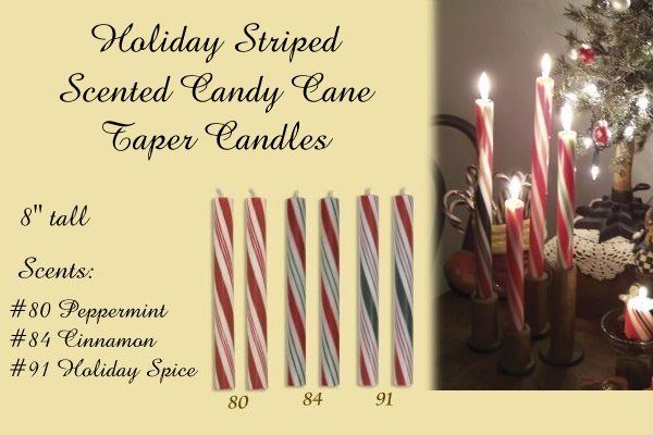 holiday stripe scented candy cane taper candles
