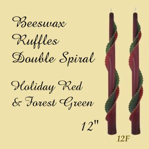 Beeswax Ruffles Double Spiral Taper Candles, 12″ x 7/8″, pair