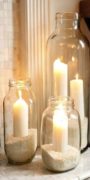 short utility taper candles, plumbers candle in glass jars