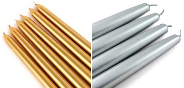 metallic taper candles, gold, silver