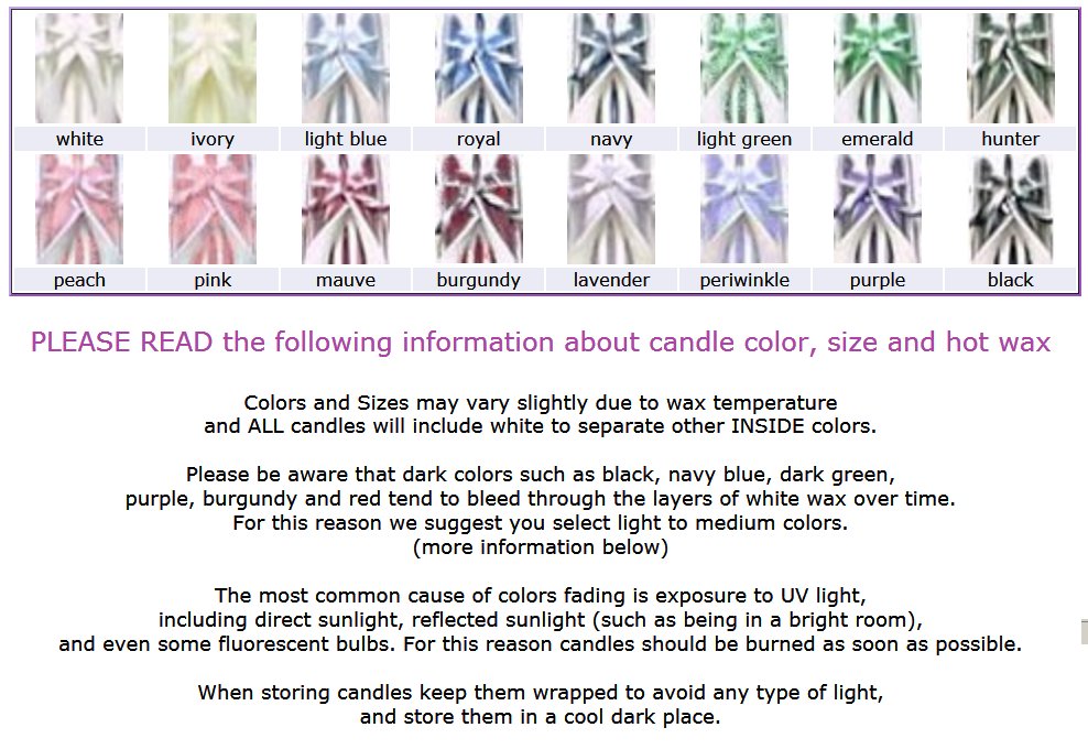 Color Chart for hand carved candles