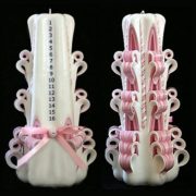 Birthday countdown candle, hand carved with silk trim, non-personalized, in pink