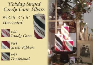 3x6 Holiday Striped Pillar Candle