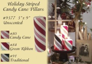 3x0 candy cane pillar candle