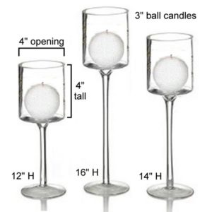 centerpiece uses 3" ball candles in tall glass candle holders