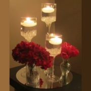 stemmed glass candle holder with floating candles