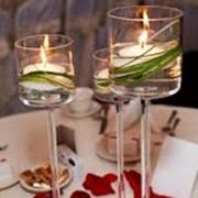 stemmed glass candle holders with floating candles