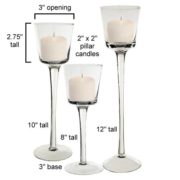 centerpiece uses pillar candles in tall glass candle holders
