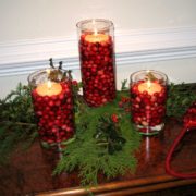 floating candle centerpiece using real cranberries