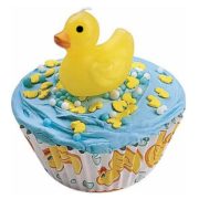 Rubber Ducky candle on top of cupcake