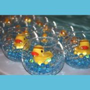 Rubber Ducky candles in glass fishbowl, baby shower centerpiece