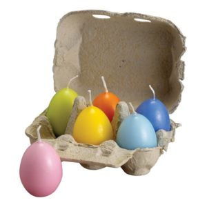Colorful Easter egg candles, sold in  authentic cardboard egg cartons