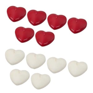 red & white heart floating candles