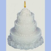 Wedding cake candle, pearly white, 3-tiers, 5" tall,, perfect bridal shower or wedding centerpiece
