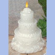 Wedding cake candle, pearly white, 3-tiers, 4" tall,, perfect bridal shower or wedding centerpiece