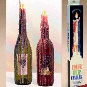 colorful drip taper candles used on wine bottle