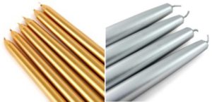 metallic taper candles, gold, silver