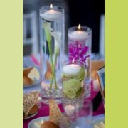 floating candle centerpiece with calla lily, lime slices