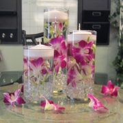 floating candle centerpiece with pink flowers
